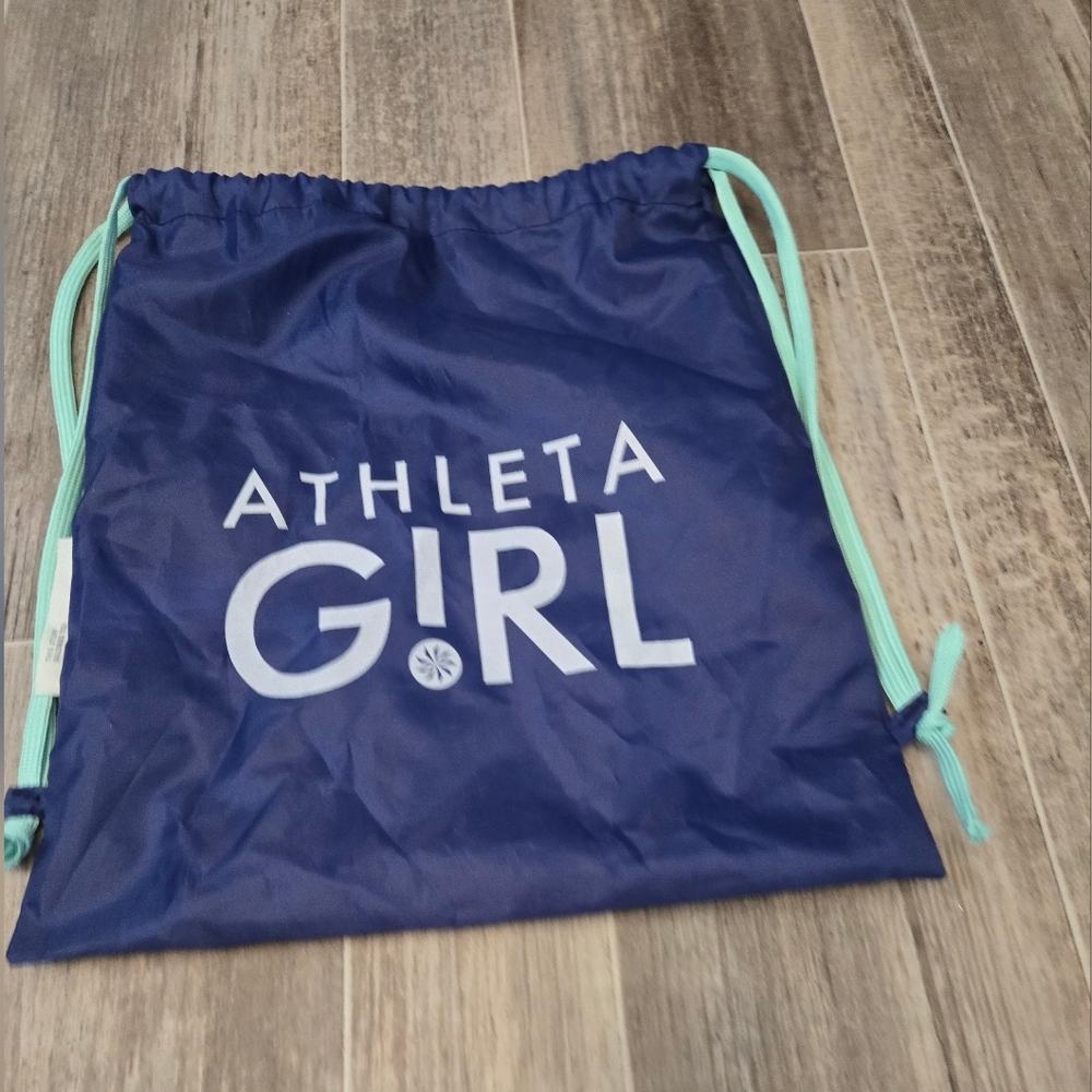 Athleta Girl Blue Drawstring Bag with Teal Straps 15.5" Width 13"
